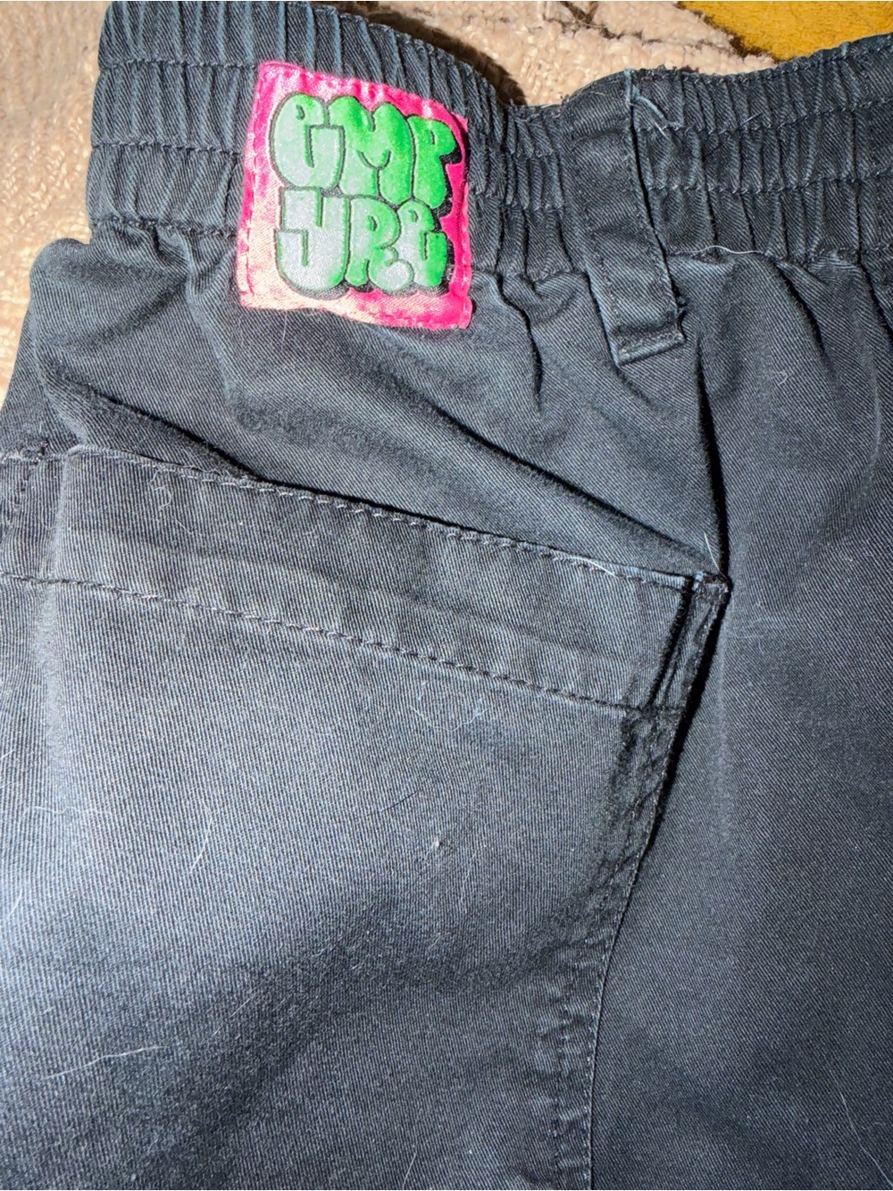 Empyre Black Jogger Bottoms with Pink Logo Patch
